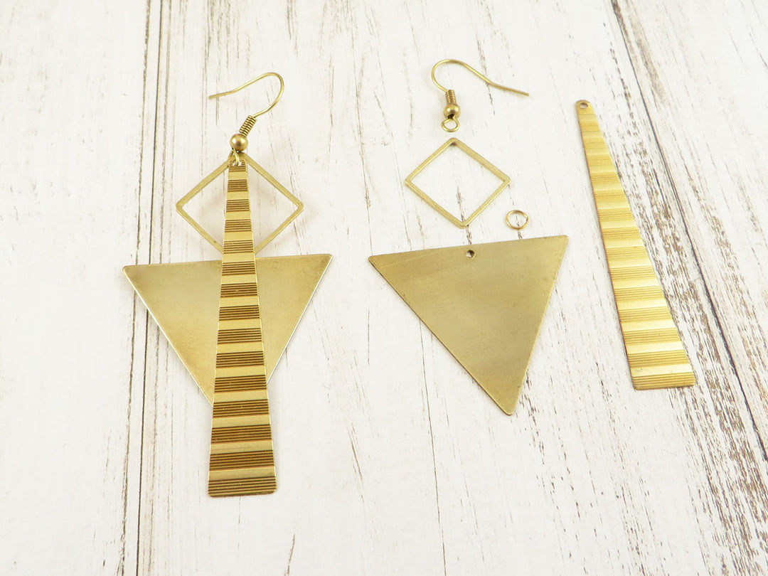 Kit diy bijoux boucles d'oreilles triangle barre striée K-009