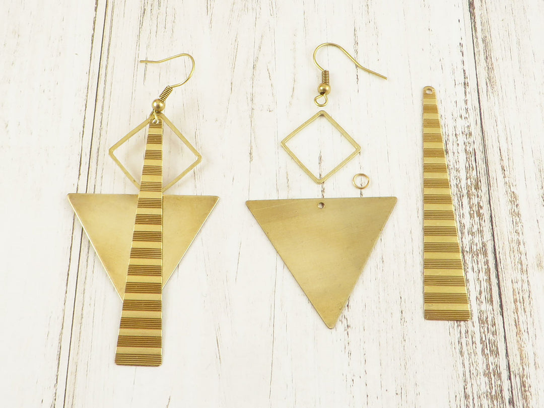 Kit diy bijoux boucles d'oreilles triangle barre striée K-009